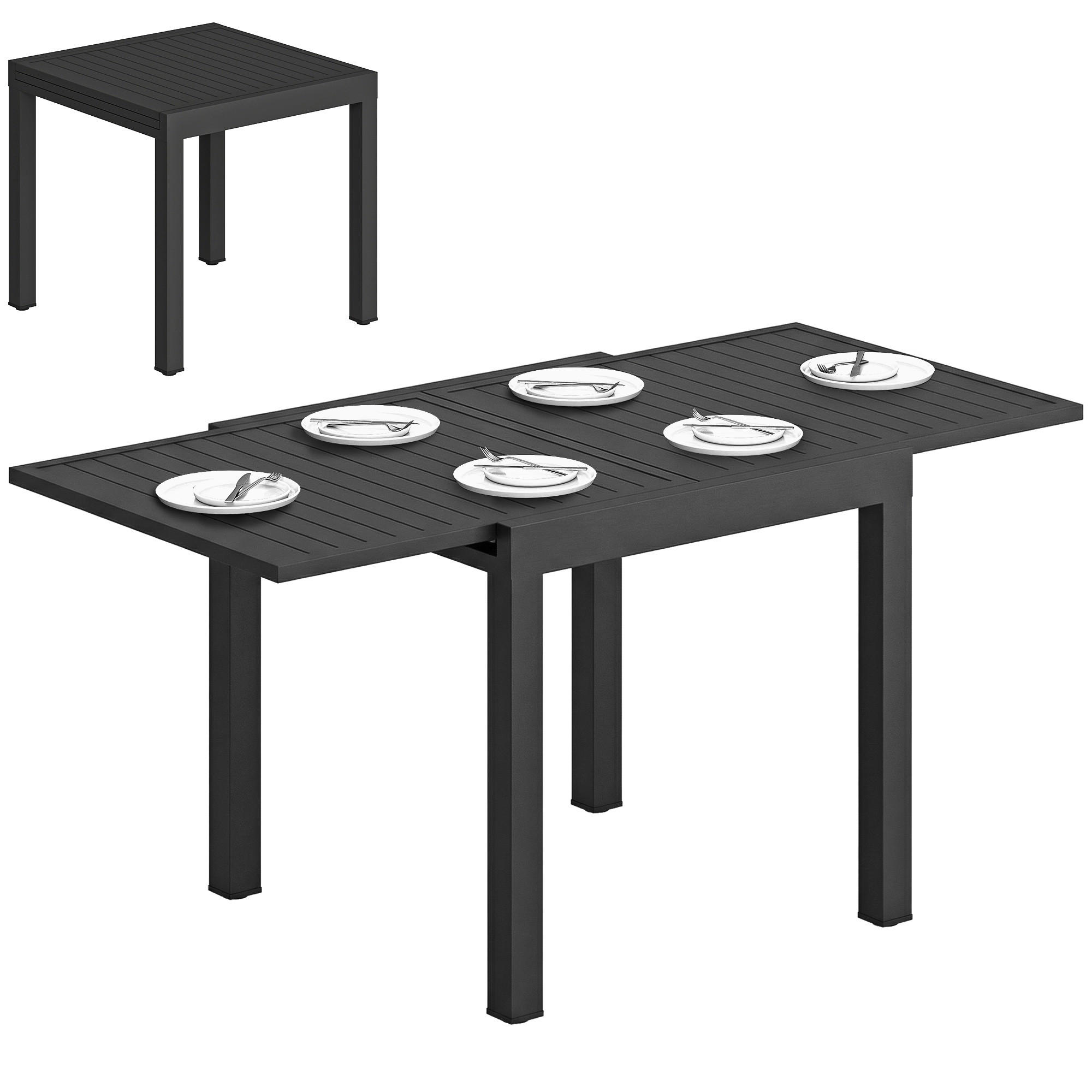 GARTENTISCH DE-07327 ausziehbar, Aluminium mit Lamellenplatte Silber - Schwarz, Metall (160/80/75cm) - ComfortXL