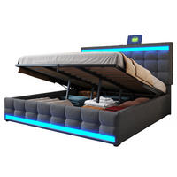 POLSTERBETT 180x200 cm mit LED, 4 Schubladen, Lattenrost, Grau - Grau, Holz (180/200cm)