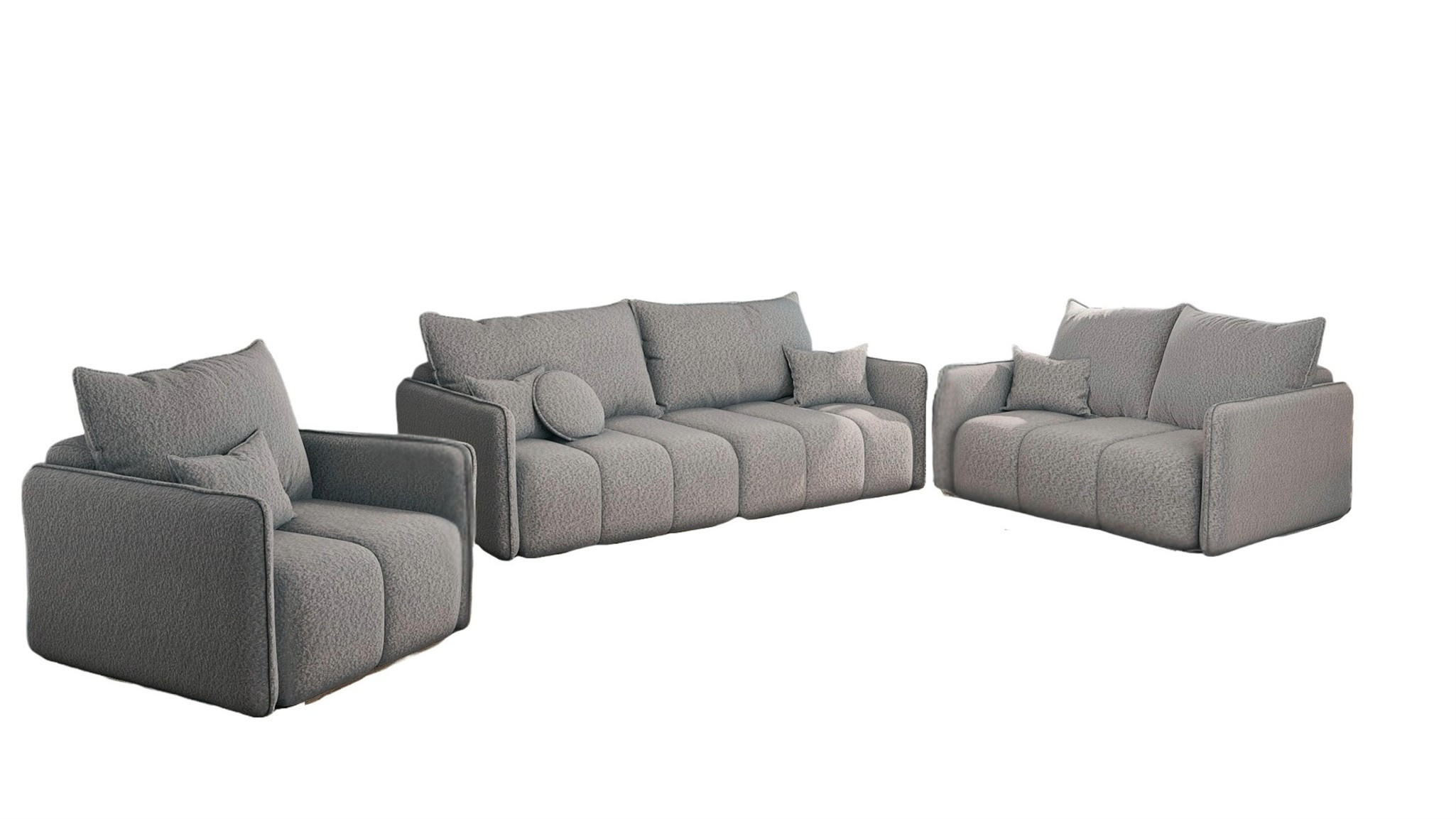 SOFASET Morgano 3-2-1 - Beige, Holzwerkstoff/Textil (216/86/102cm) - Fun Möbel