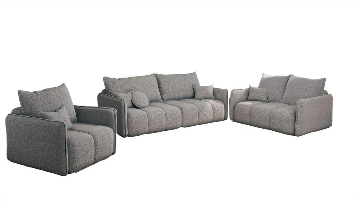 SOFASET Morgano 3-2-1 - Beige, Holzwerkstoff/Textil (216/86/102cm) - Fun Möbel