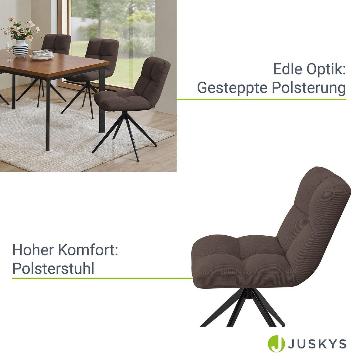DREHSTUHL Dallas cord braun (2er-Set) - Braun, Textil (45/84/45cm) - Juskys