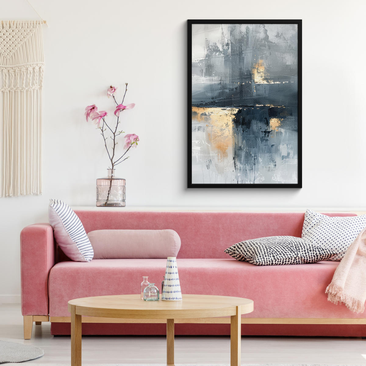 ZARÁMOVANÝ PLAGÁT Umenie - sivé - zlaté - abstraktné 60x90 cm - tmavosivá, papier (60/90cm) - MuchoWow