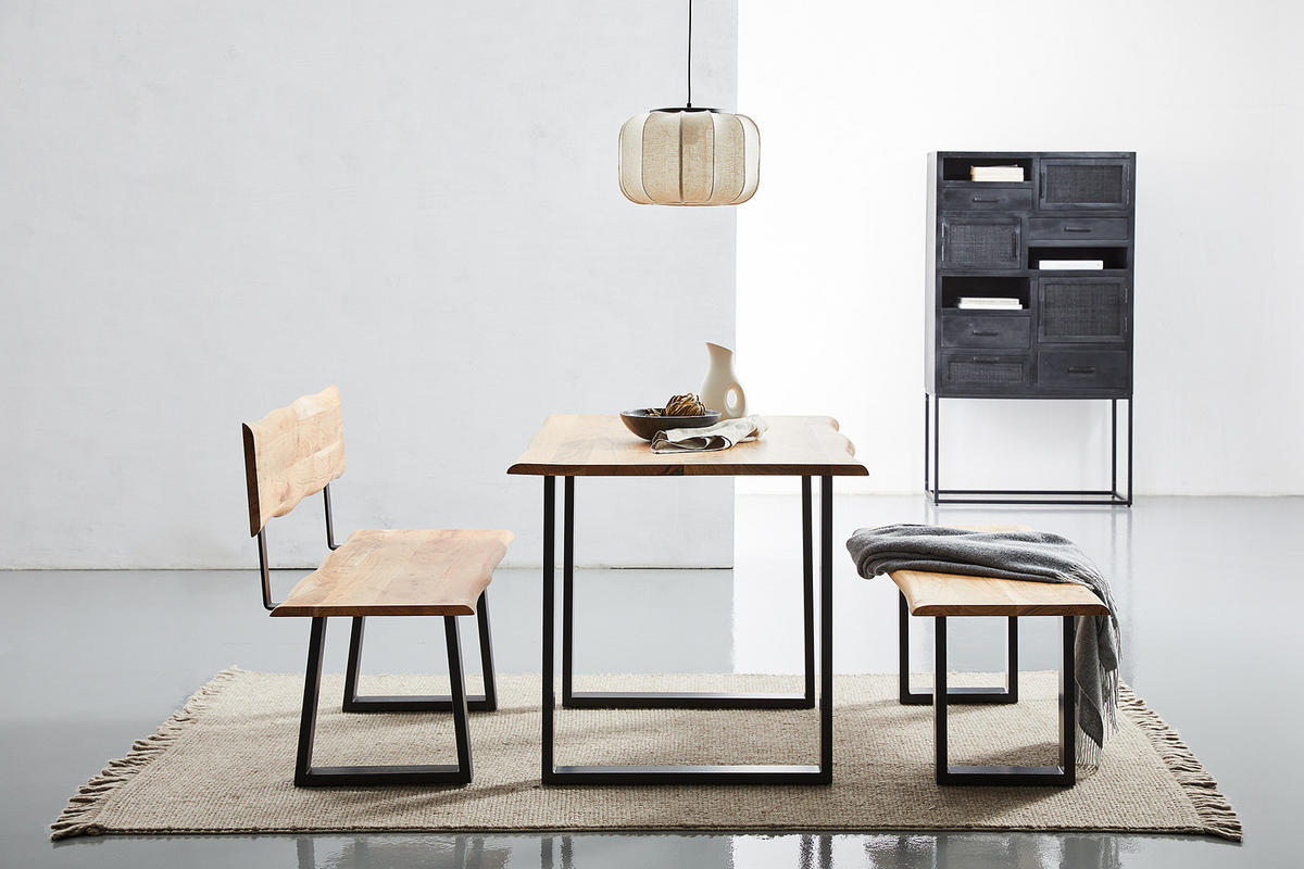 SITZBANK - Akazie massiv / Eisen - Schwarz/Braun, Holz/Metall (200/85/50cm) - home24