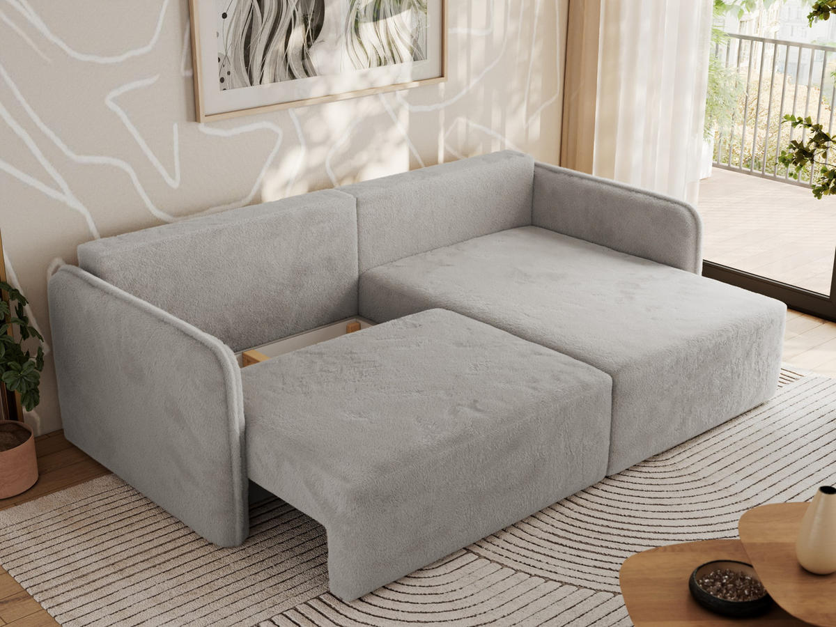 ECKSCHLAFSOFA MESTO L Hellgrau Plüsch - rechts - Hellgrau/Schwarz, Kunststoff/Textil (147/227cm) - MKS