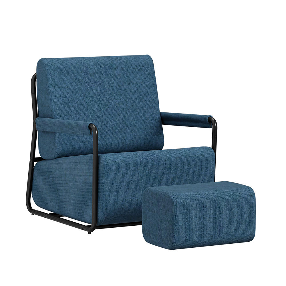 SESSEL mit Hocker und Metallgestell FST99-B - Ahornfarben, Fell (59.5/78/67cm) - SoBuy