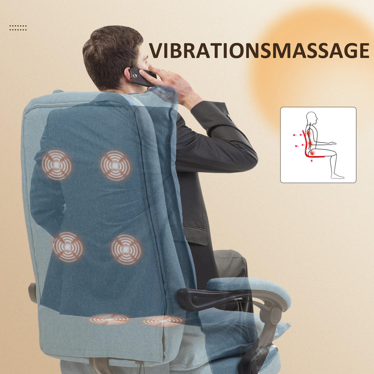ERGONOMISCH Bürostuhl mit Massagefunktion, Computerstuhl mit Liegefunktion - Blau, Kunststoff (62/130/70cm) - Vinsetto