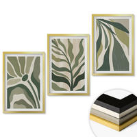 WANDBILDER 3er Set - 40x60 cm Goldrahmen - Illustrationen gemalter grüner Blätter - Goldfarben, Kunststoff (40/60cm) - ArtPrintCave