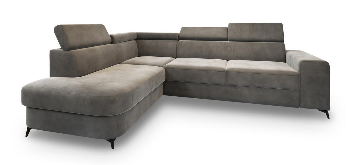 ROHOVÁ SEDAČKA ALVORO šedá - šedá/černá, kov/dřevo (253/190cm) - MASSENO