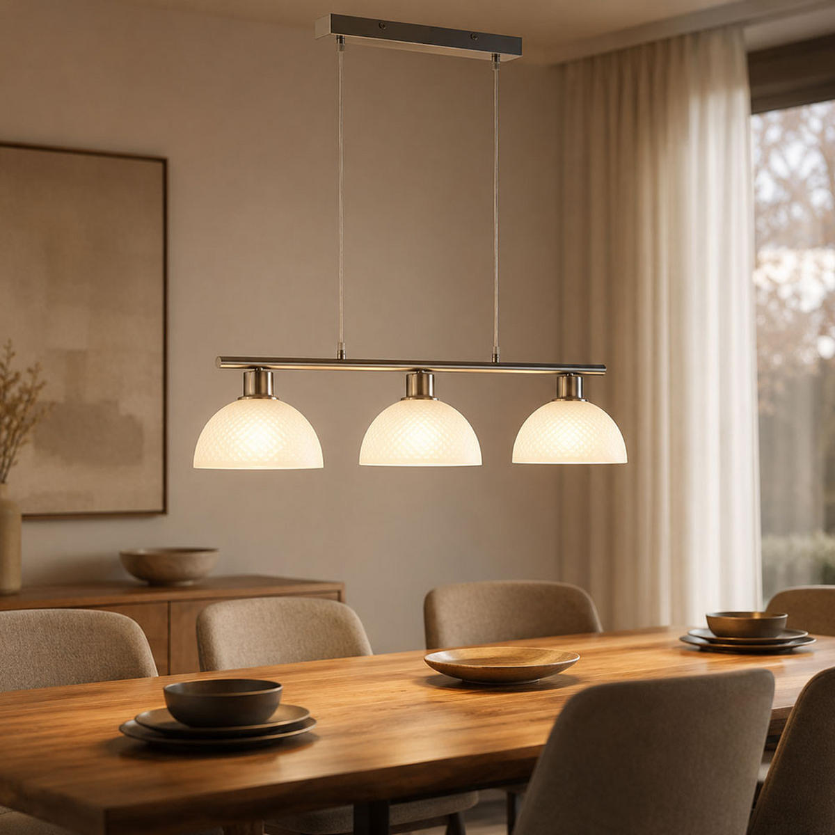 LED PENDELLEUCHTE 3-flammig, Metall, Nickel matt, Glas opal - Silberfarben, Glas (77/20/120cm) - Globo Lighting