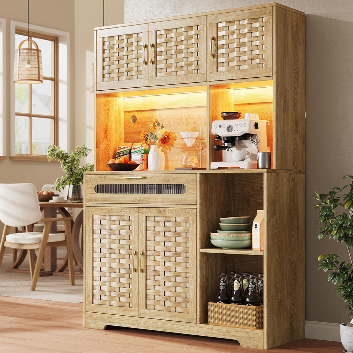 SCHRANK 120/40/180 cm MDF LED - Naturfarben, Glas (120/180/40cm) - Zephmum