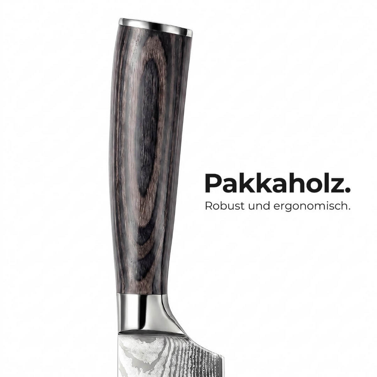 MESSER-SET 8-tlg. mit Edelstahlklingen und ergonomischen Pakkaholz-Griffen - Schwarz, Metall - Küchenkompane