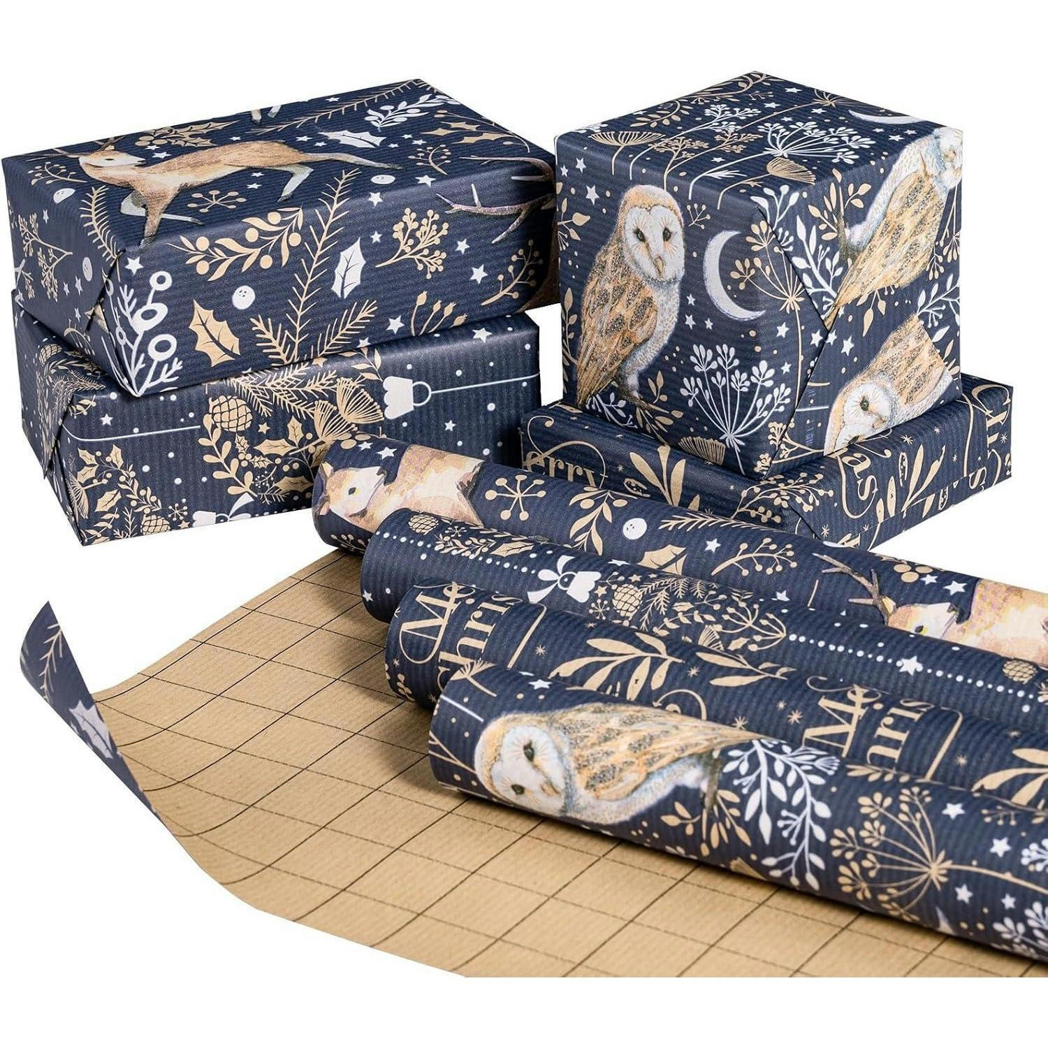 GESCHENKPAPIER 4 Rollen Set Kraftpapier Weihnachtsmotive 43,2 cm x 3 m - Multicolor, Papier (4/44/15cm)