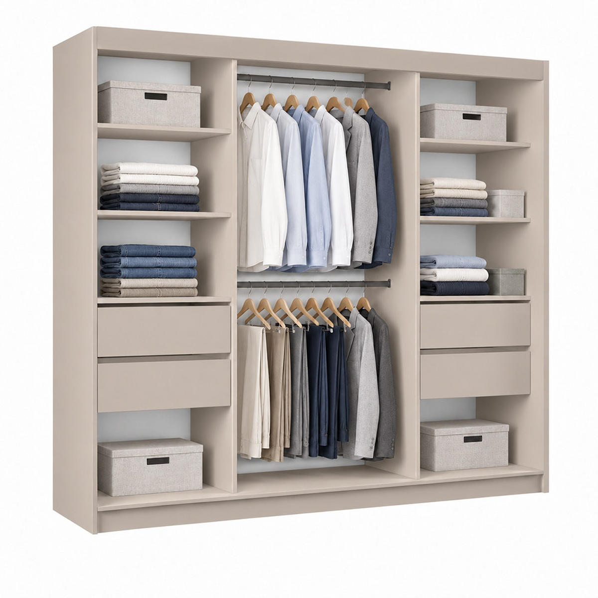 KLEIDERSCHRANK Gloria 240 cm Kaschmir Spiegel 4 Schubl. Griffe silber - Kaschmir, Holzwerkstoff (240/216/61cm) - KS Home Concept