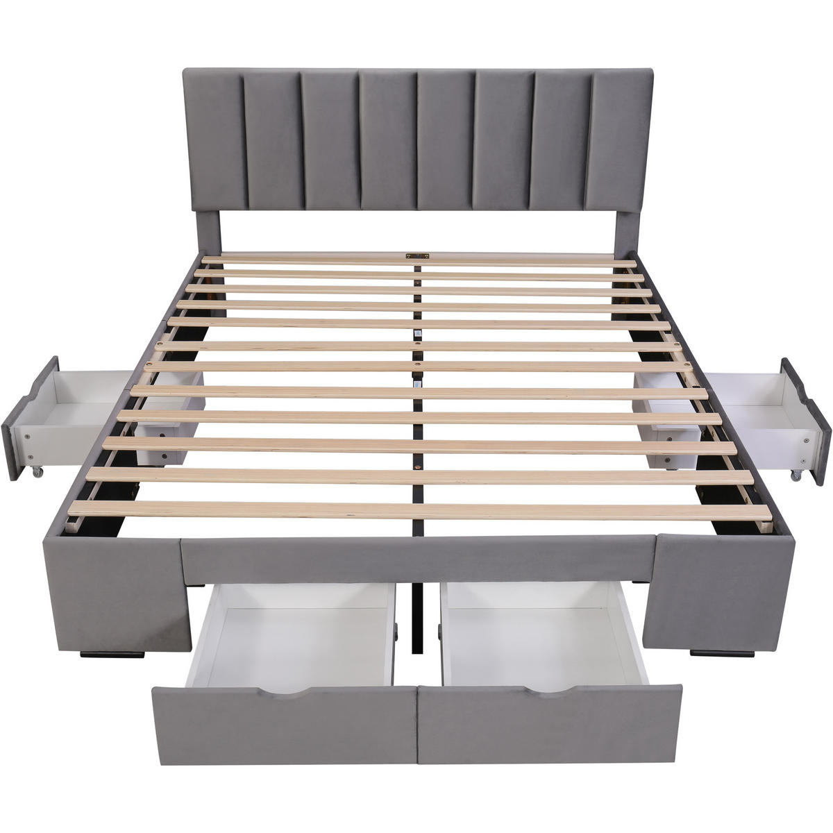 POLSTERBETT 160/200 cm grau aus Samt mit Lattenrost 4 Schubladen - Grau, Textil (160/200cm) - OKWISH