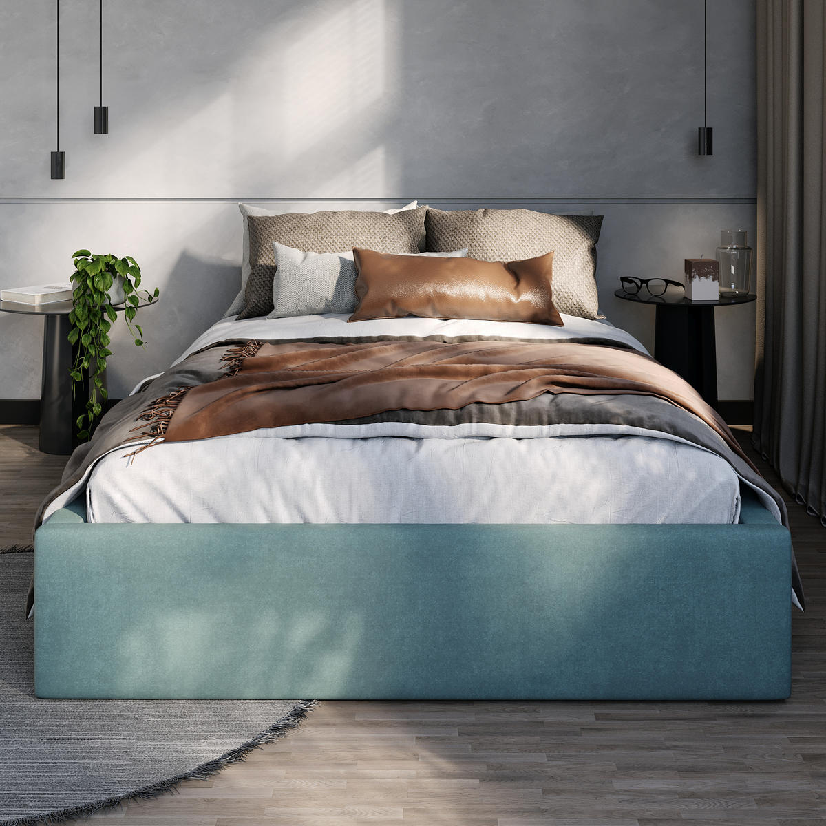 POLSTERBETT 120x200cm Bett mit Stauraum Lattenrost Meerfarbe - Blau, Holz/Holzwerkstoff (120/200cm) - Muralo