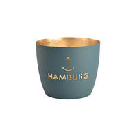 TEELICHTHALTER Madras Hamburg Anker M, Eisen, windsor blue / Gold, H 8.5 cm - Blau, Metall (9cm) - Gift Company