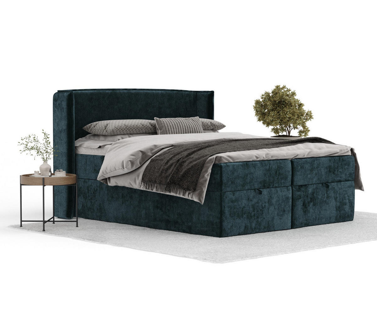 BOXBETT Passion Türkisfarben 160/200 cm mit Matratze und Topper - Türkis/Schwarz, Holz/Holzwerkstoff (160/200cm) - Maison de Reve