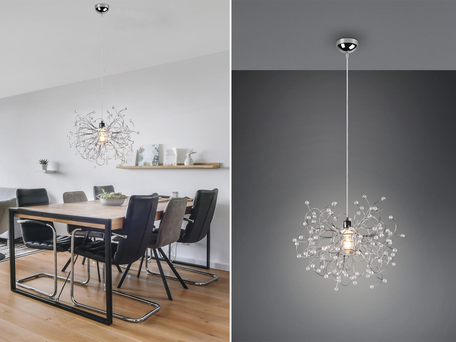 LED-PENDELLEUCHTE Ø52cm, Silber Kristall - Chromfarben/Transparent, Kunststoff/Metall (52/52/150cm) - meineWunschleuchte