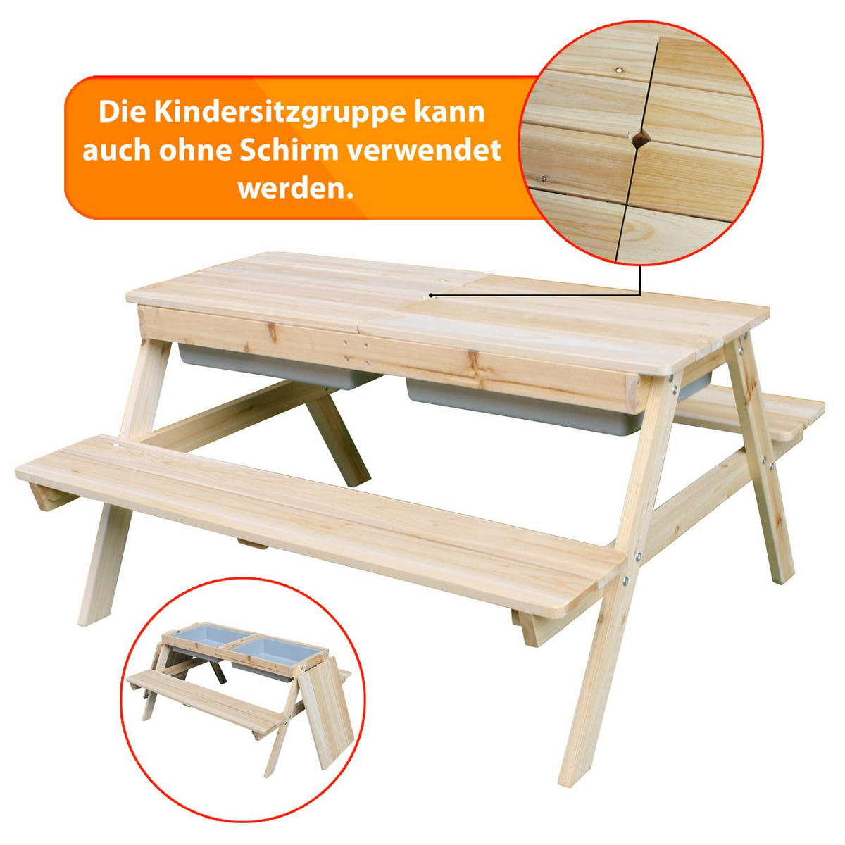KINDERSITZGRUPPE EDI Holz mit Sonnenschirm - Naturfarben, Holz - Coemo