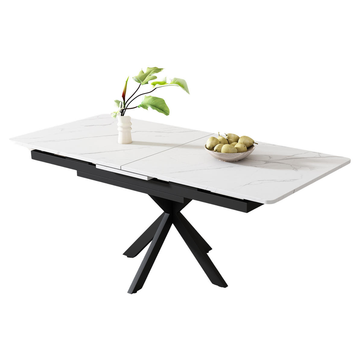 ESSTISCH Weiß und Schwarz 150-180/70/76 cm - Weiß, Holzwerkstoff (180/70/76cm) - Urban Meuble