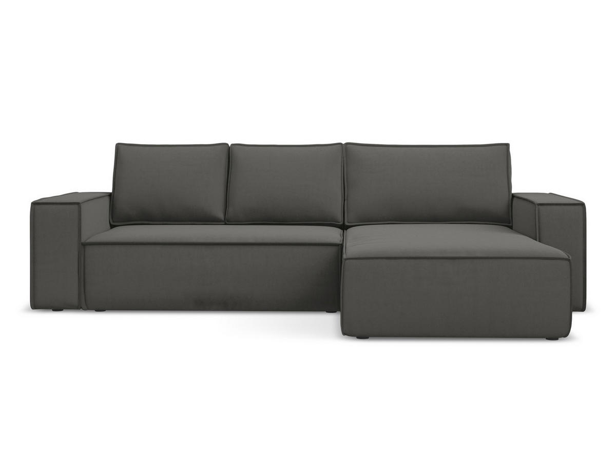 ECKSOFA mit Schlaffunktion Samt Stoff Grau - Dunkelgrau/Schwarz, Kunststoff/Textil (290/185cm) - Makamii