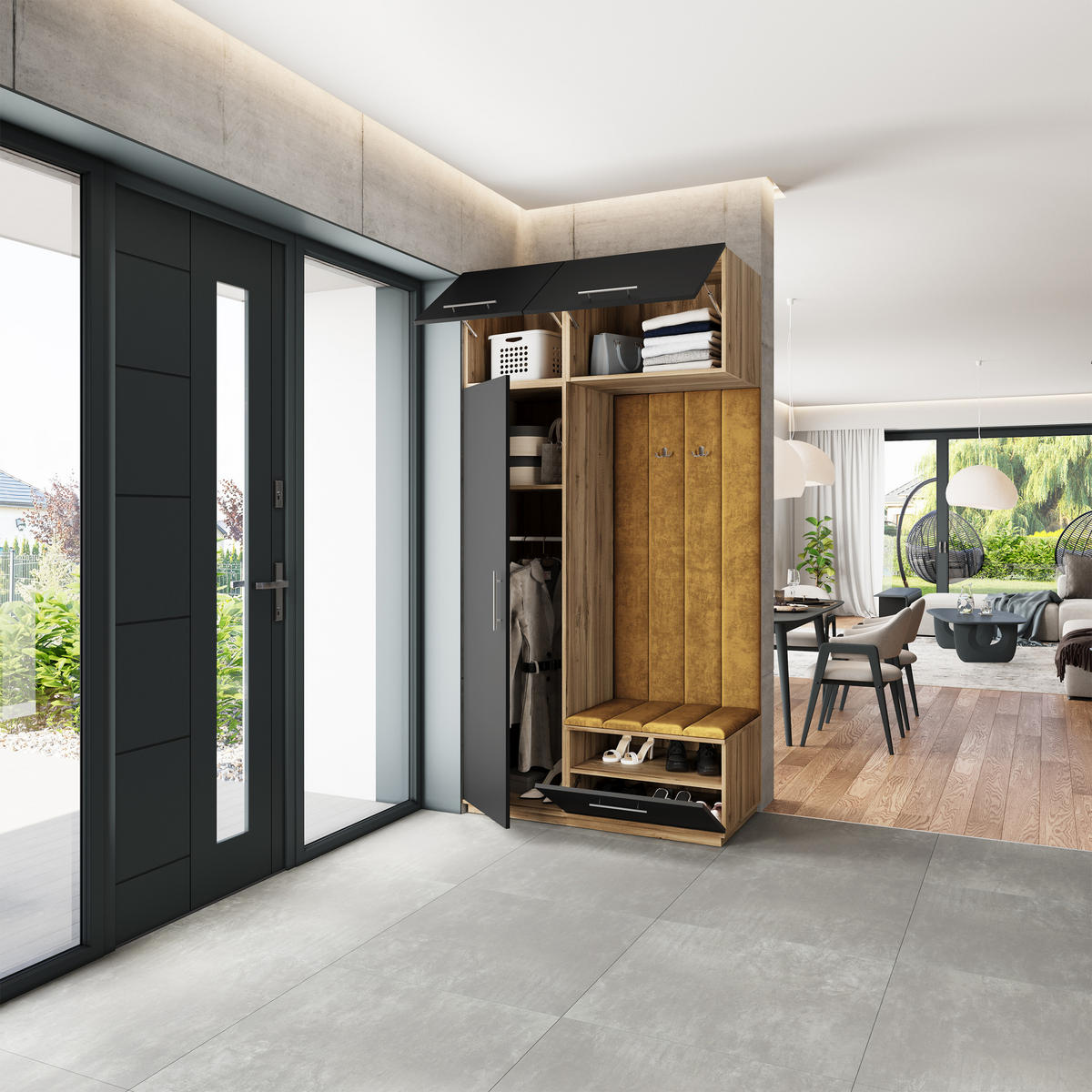 GARDEROBENSCHRANK REMA 120/240/60 cm Modern Garderobe-Set Eiche Wotan - Gelb/Eiche Wotan, Holzwerkstoff (120/240/60cm) - MASSENO