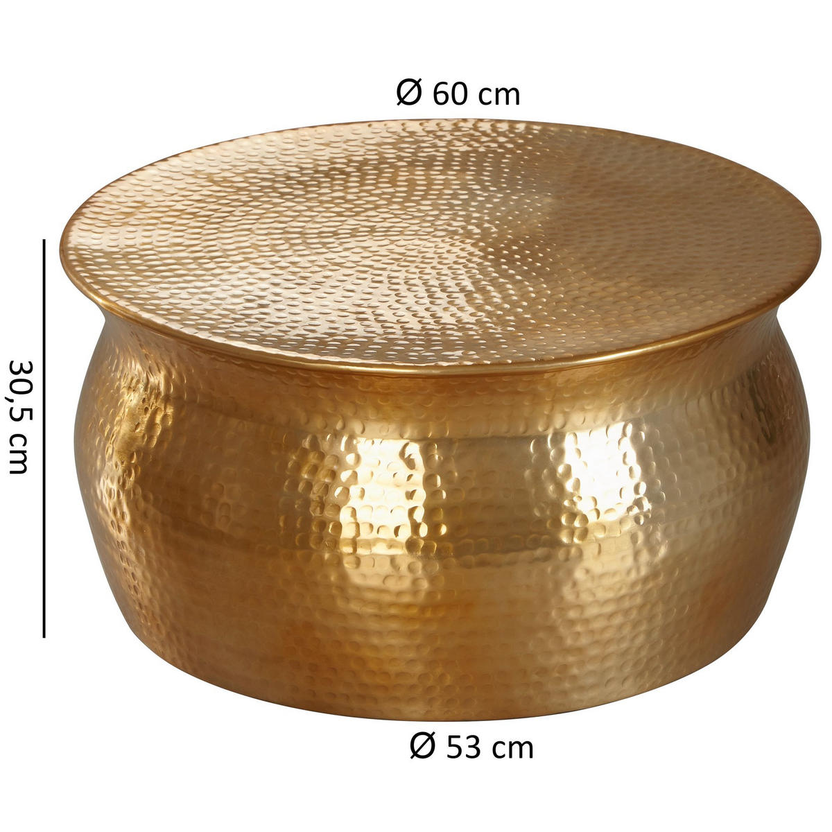 COUCHTISCH ENNS: Orientalisch, Hammerschlagstrukturen, Aluminium, Handgefertigt, Gold 60x60x30 cm - Goldfarben, Metall (60/60/30cm) - KADIMA DESIGN