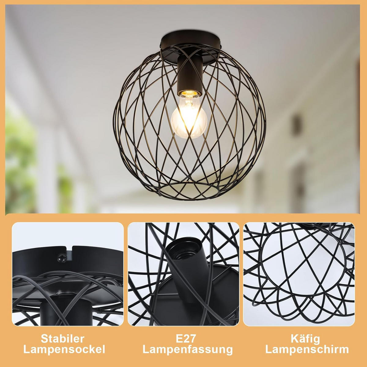 DECKENLEUCHTE Blitzenh 25/26.5/25 cm - Schwarz, Metall (25/25/26.5cm) - ZMH