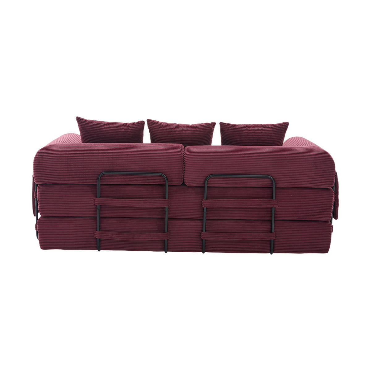 SOFA 3-Sitzer in Weinrot aus Cord mit modularem Design und Metallrahmen - Weinrot, Holzwerkstoff/Textil (200/67/94cm) - CHICFURN
