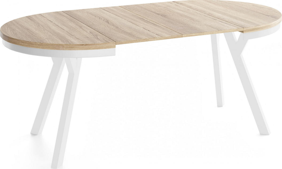 ESSTISCH Vero Neo Weiß rund ausziehbar verlängerbar, Eiche Sonoma Hellbraun 90-190/90/77 cm - Weiß/Sonoma Eiche, Holz/Holzwerkstoff (90/90/77cm) - WFL GROUP