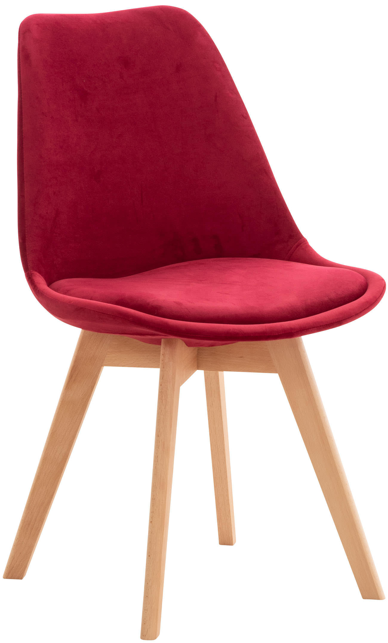 STUHL Samt rot - Eukalyptusholzfarben/Rot, Holz/Textil (49/83/50cm) - CLP