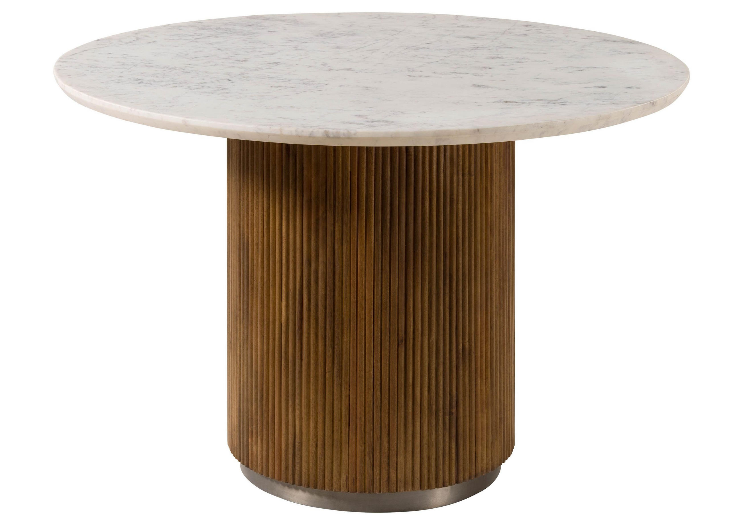 ESSTISCH rund Mango 120x120x76 braun lackiert / Marmor weiß BARCELONA #228 - Braun, Holz (120/120/76cm) - Massivmoebel24