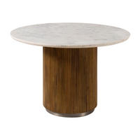 ESSTISCH rund Mango 120x120x76 braun lackiert / Marmor weiß BARCELONA #228 - Braun, Holz (120/120/76cm) - Massivmoebel24
