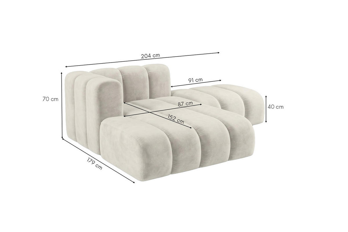 CHAISELONGUE Modulare Mit Hocker, Velvet-Stoff Riviera, Ecru, Links, GRAND - Creme, Holz (204/179cm) - Kaiser Möbel