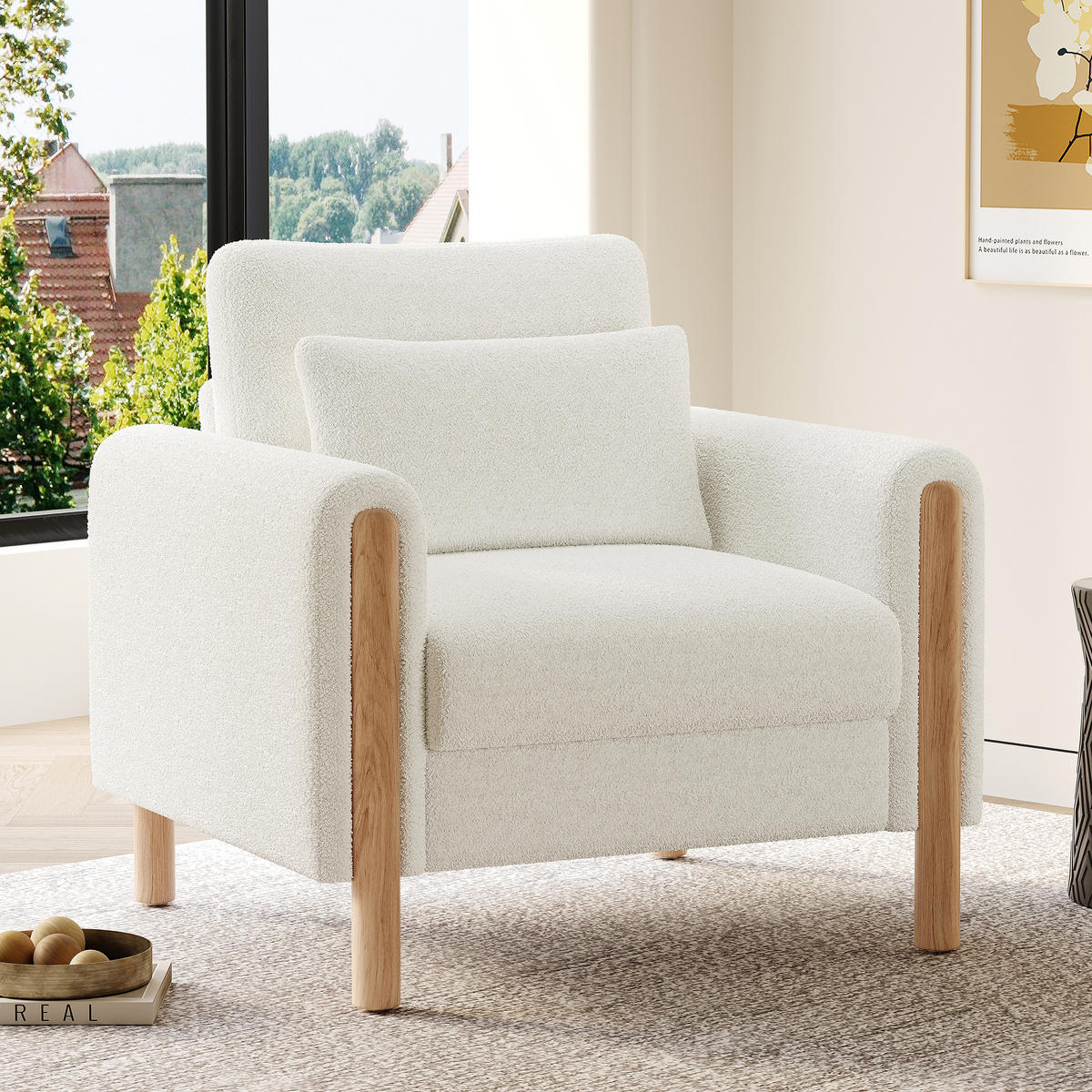 SESSEL Stoff Weiß mit Kissen - Weiß, Holz/Holzwerkstoff (87/88.5/83cm) - WISHDOR