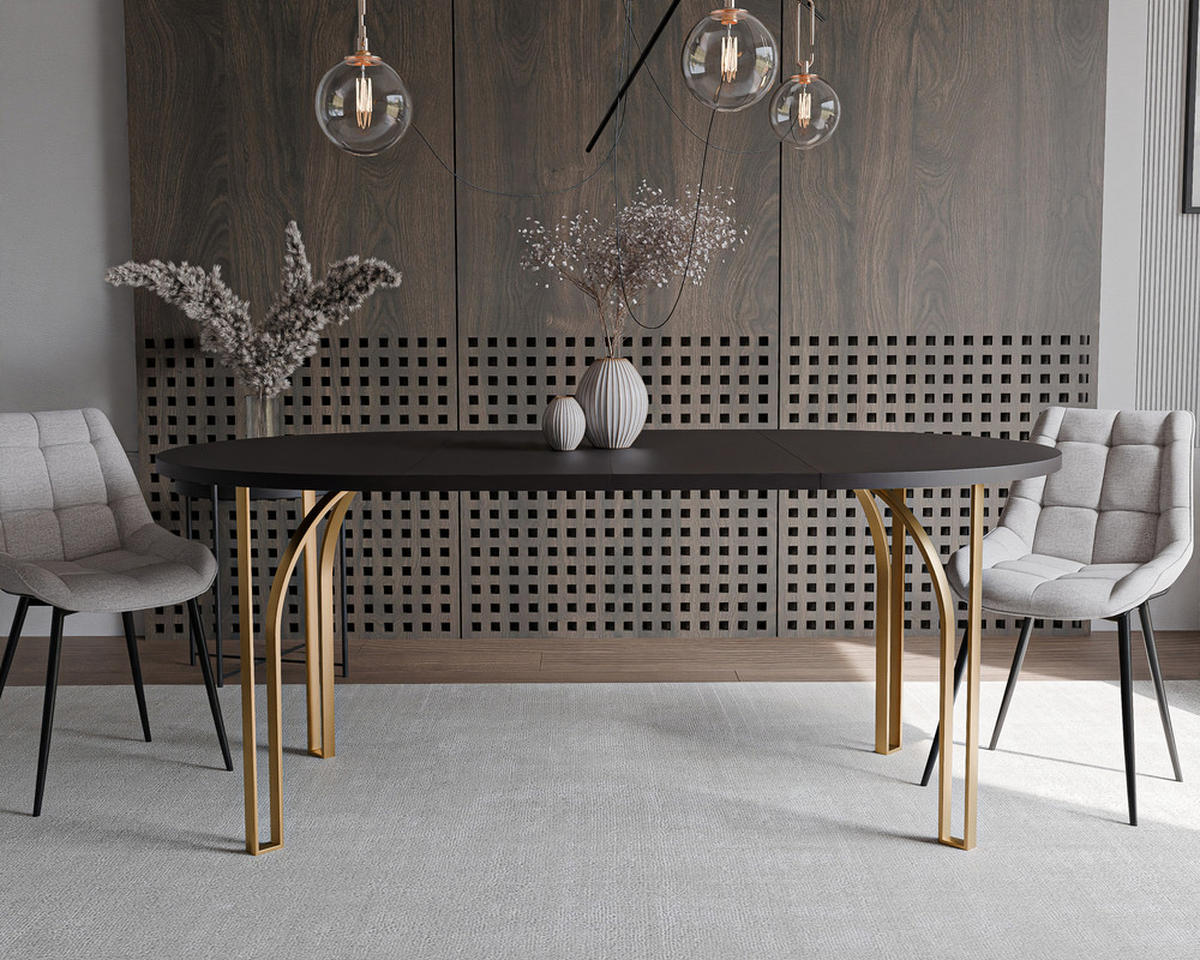 AUSZIEHTISCH ASTRO 120/76 cm, Gold / Schwarz - Schwarz, Holzwerkstoff/Metall (120/120/76cm) - Idohome