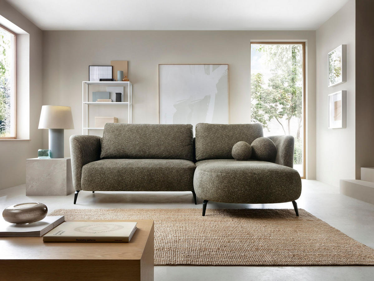 ECKSOFA VICO Grün Velours-Stoff mit Schlaffunktion - Grün, Holz (260/183cm) - MASSENO