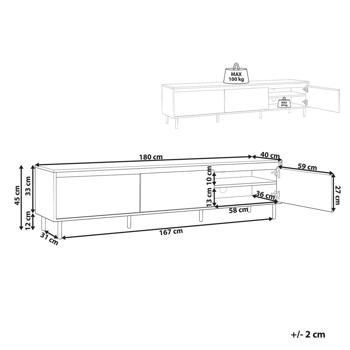 TV-MÖBEL Hellbraun, Schwarz Nikea 45/180/40 cm - Hellbraun, Holzwerkstoff (180/45/40cm) - Beliani