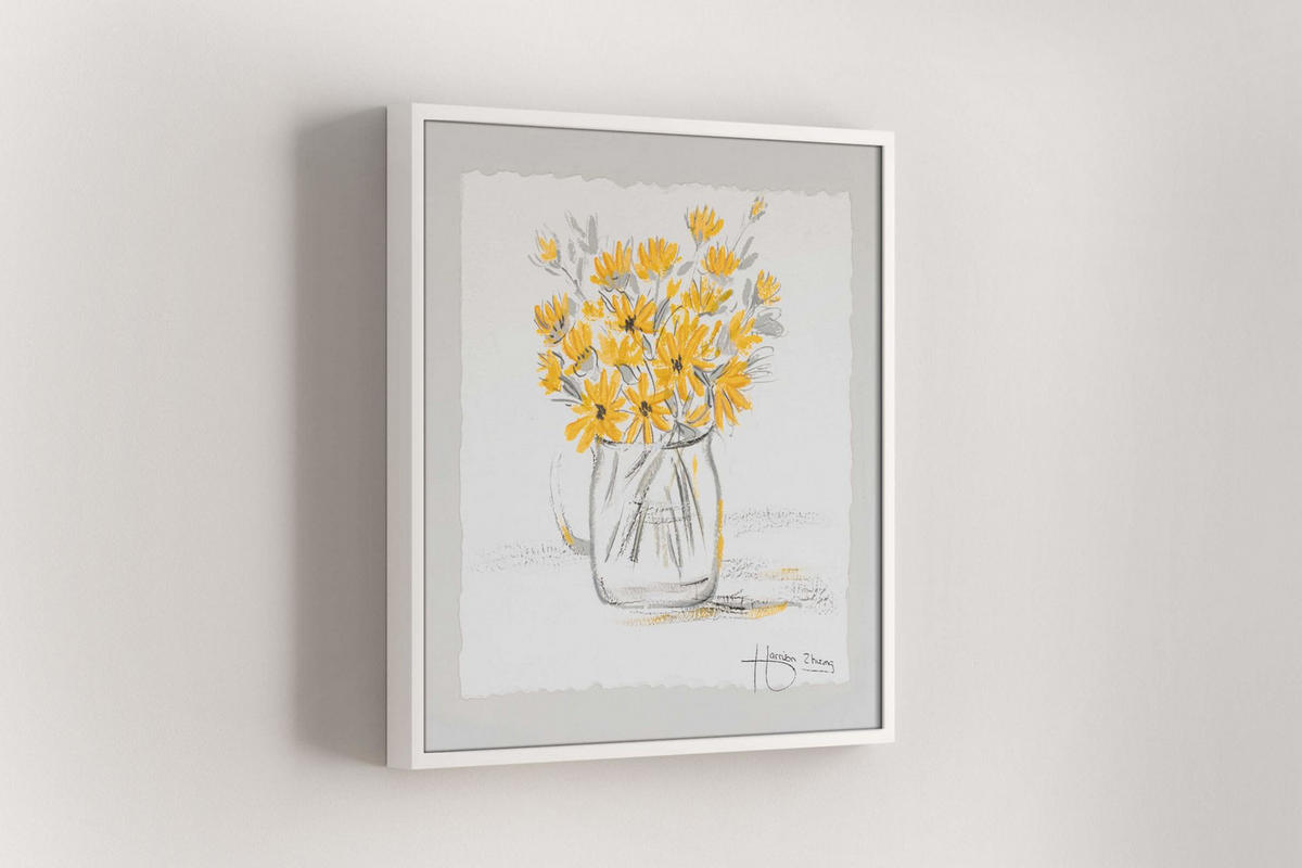 ACRYLBILD HANDGEMALT 40/40 cm - Gelb/Grau, Holz/Textil (0.45/40cm) - KUNSTLOFT