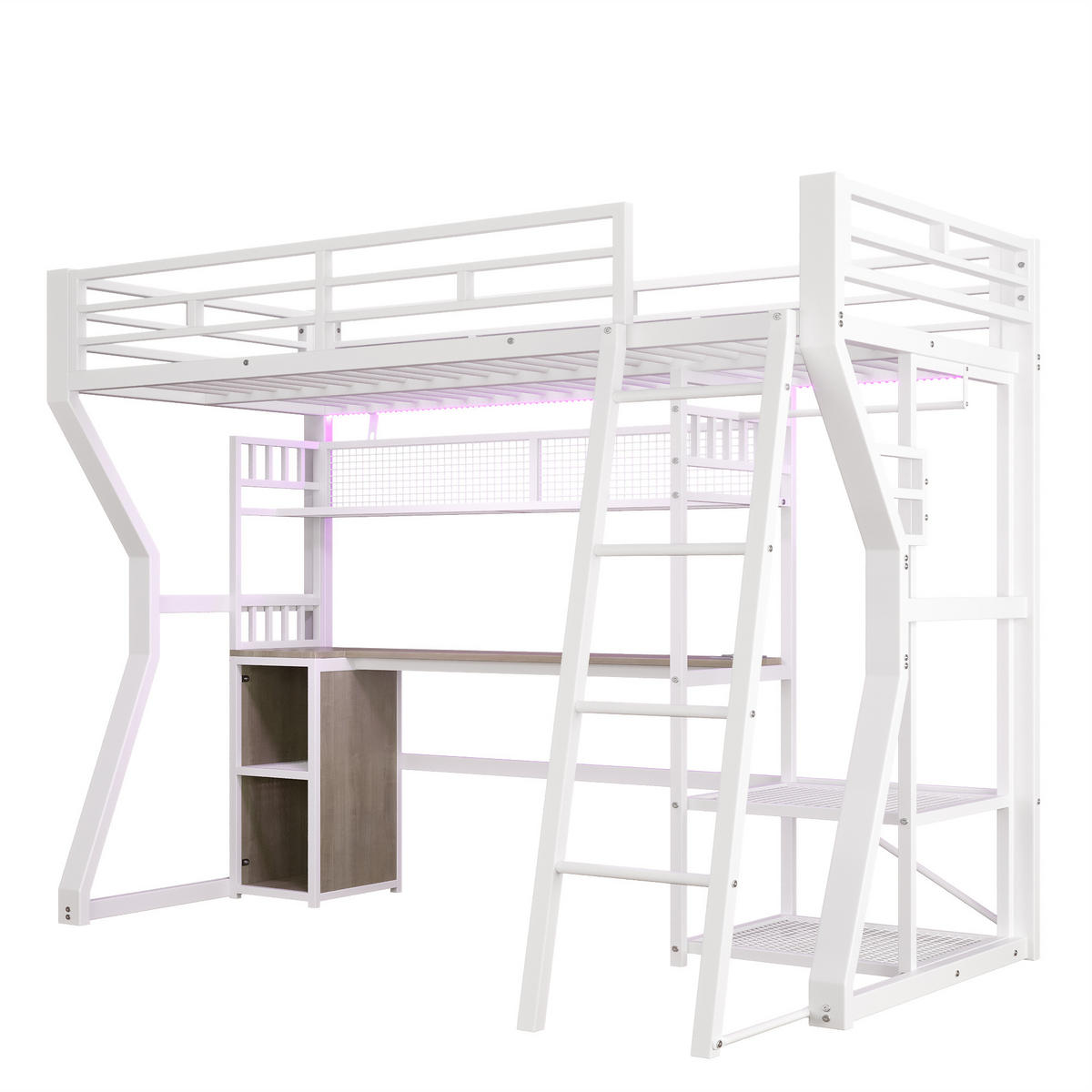 HOCHBETT mit Schreibtisch 90x200 cm Metall MDF Weiß - Weiß, Metall (90/200cm) - Meubliv