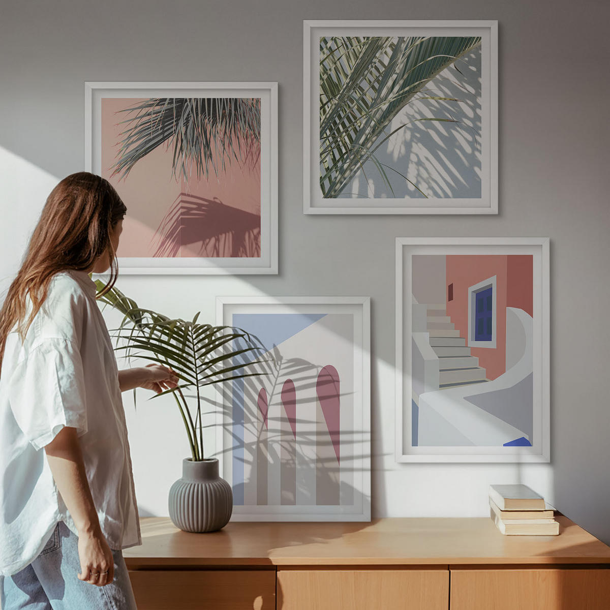 WANDBILDER 4er-Set - 50x50 cm & 40x60 cm Weißer Rahmen - Illustrationen der Stadtarchitektur - Weiß, Kunststoff (50/50cm) - ArtPrintCave