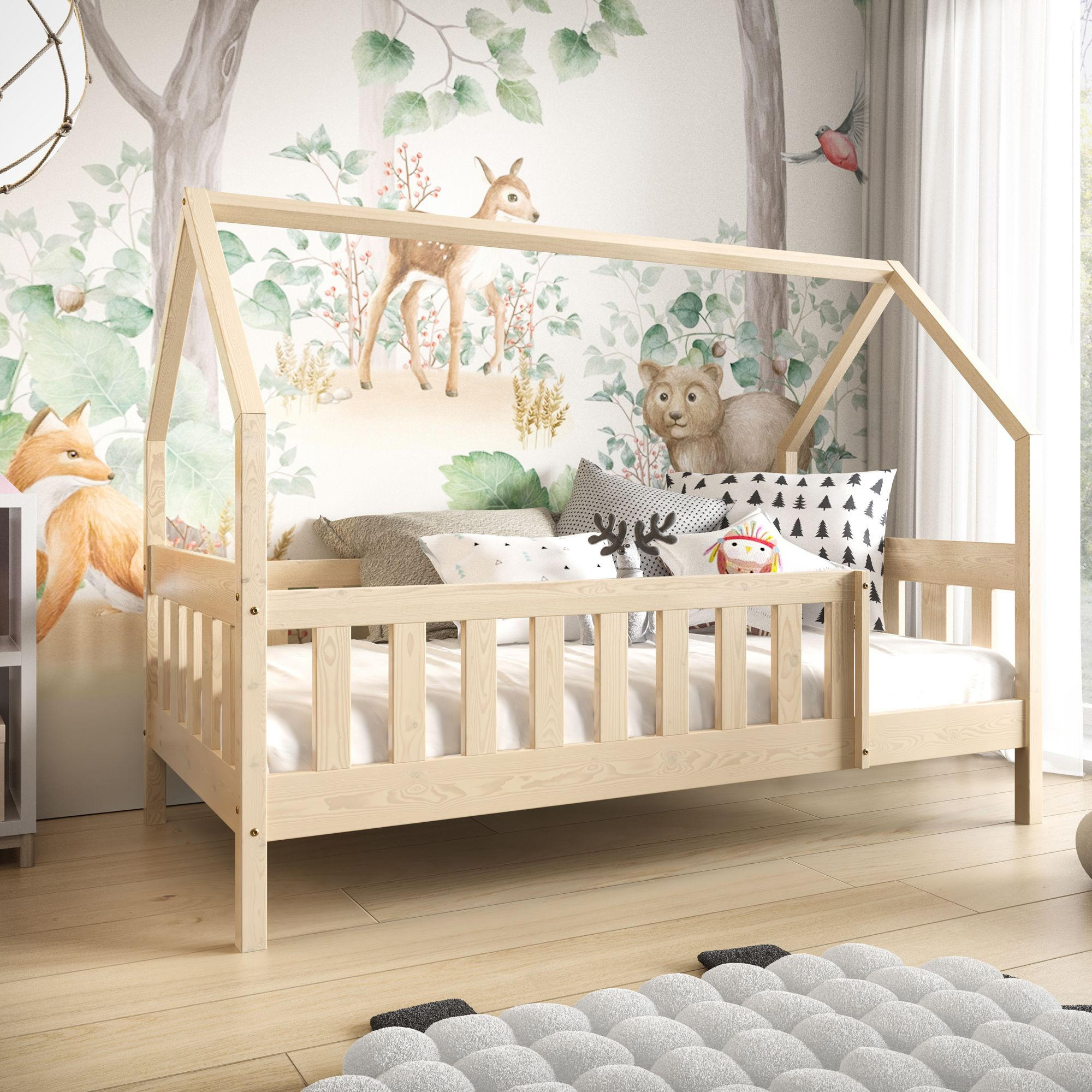 KINDERBETT Holzbett LUMBE, Hausform - Kieferfarben, Holz (80/190cm) - KONSIMO®