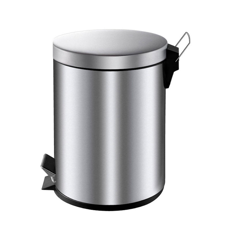 MÜLLEIMER Runder TretMit Herausnehmbaren Kunststoff Inneneimer 5 Liter 28,4 x 24,5 x 20 cm Matt Silber - Silberfarben, Metall (20/28.4/24.5cm) - PROREGAL
