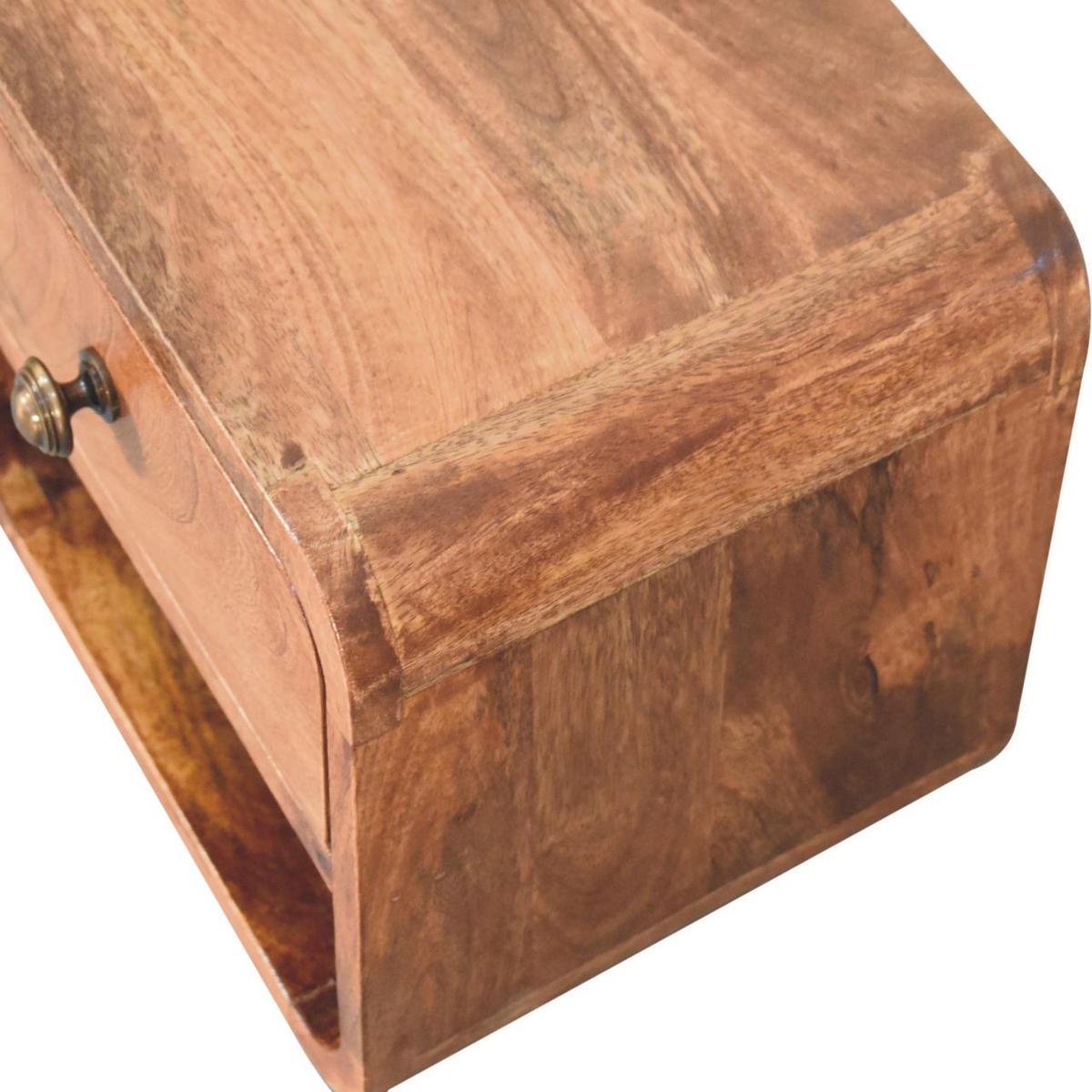 NACHTKASTEN Mini Honigkaramell Wandmontiert, 1 Schublade und Offenes Fach, Dunkelbraun - Messingfarben/Braun, Holz/Metall (30/25/25cm) - Artisan Furniture