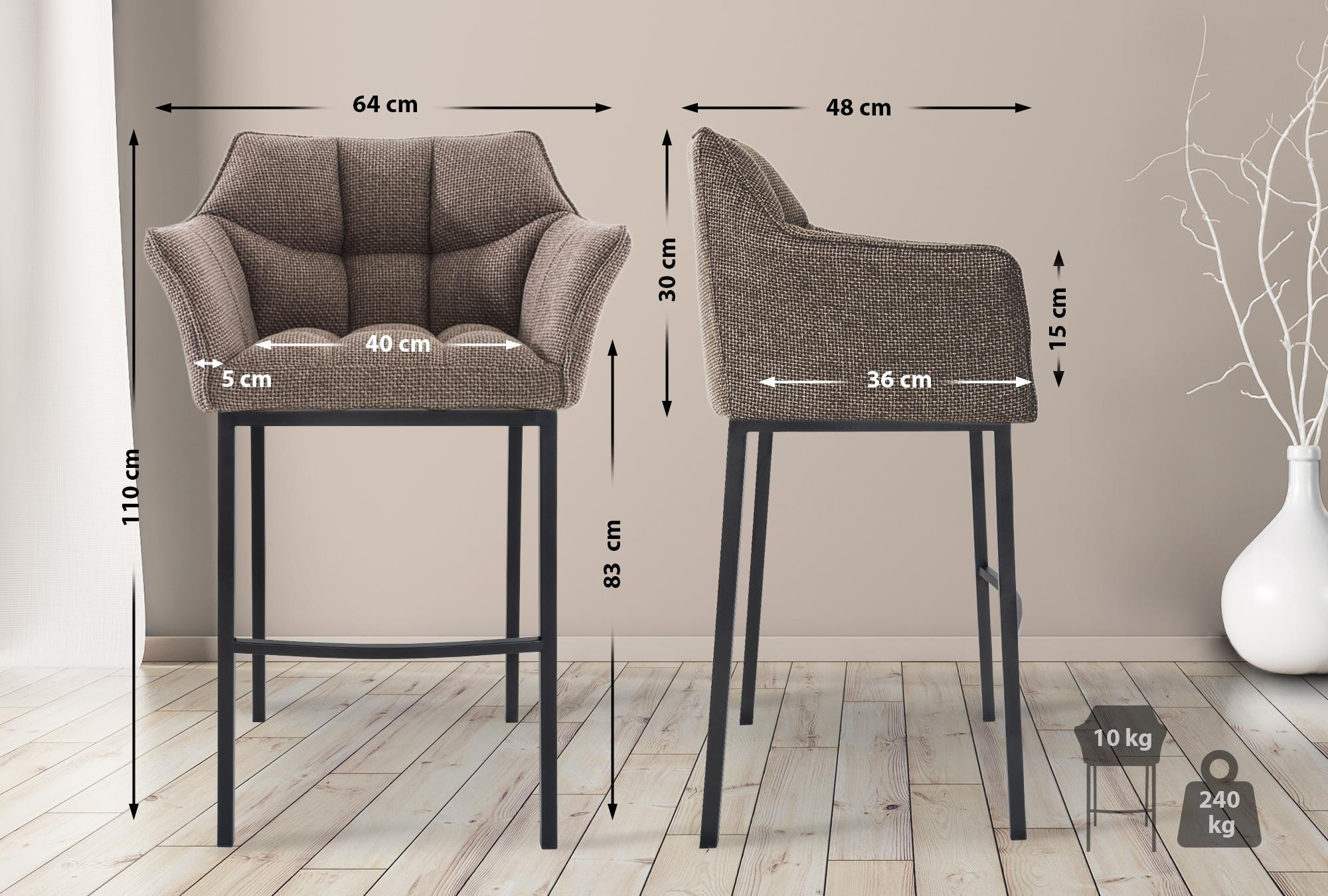 BARHOCKER 2er Set Stoff Terrabraun - Dunkelbraun/Schwarz, Textil/Metall (64/110/48cm) - CLP