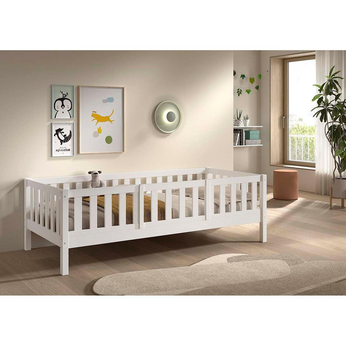 TAGESBETT Kapua 90x200 mit Rausfallschutz Kiefer Massivholz weiß - Weiß, Holz (90/200cm) - 58aufmkessel