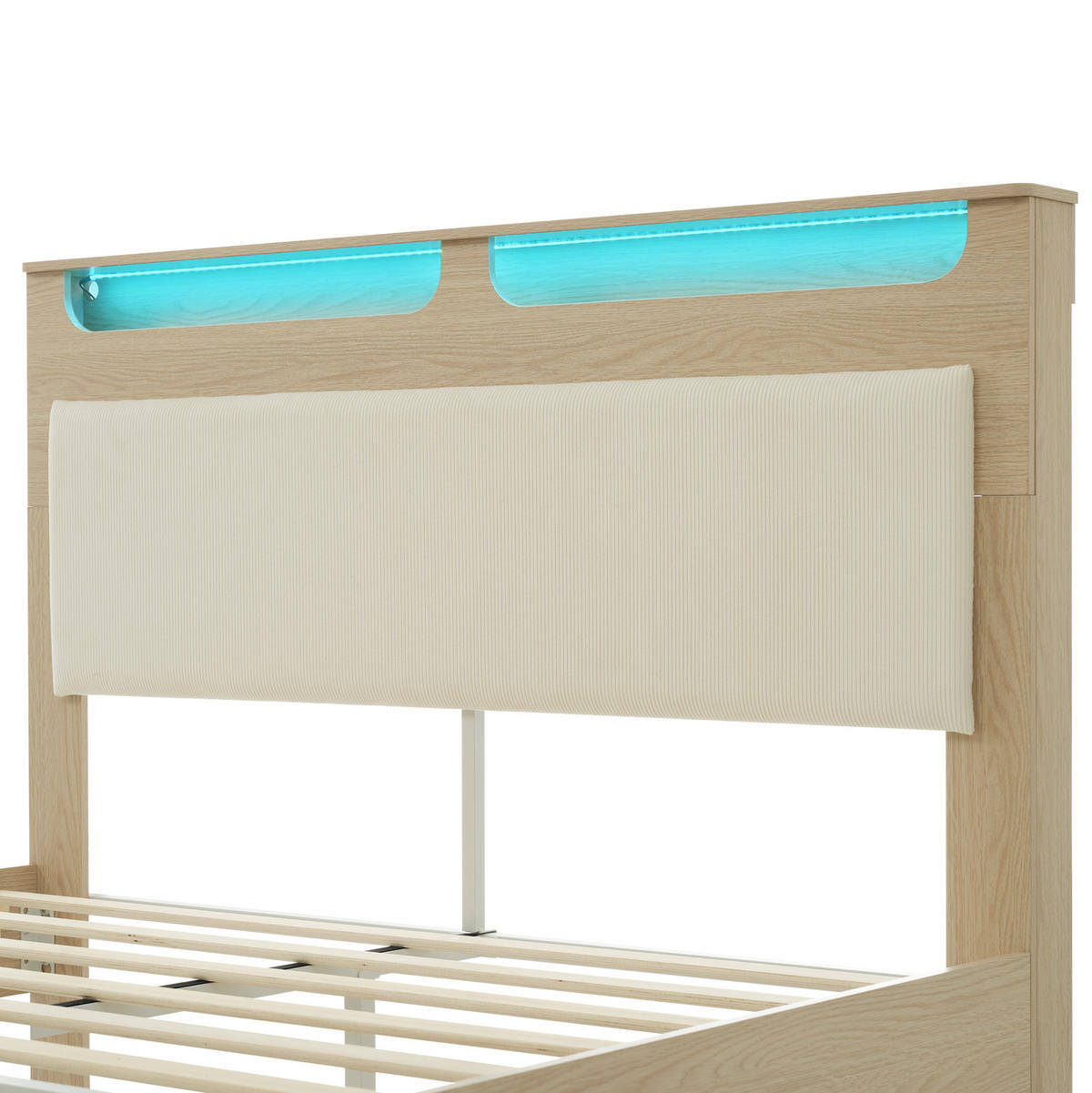 POLSTERBETT aus Cordstoff 140x200 cm in Beige mit LED-Beleuchtung - Beige, Textil (140/200cm) - Modfu