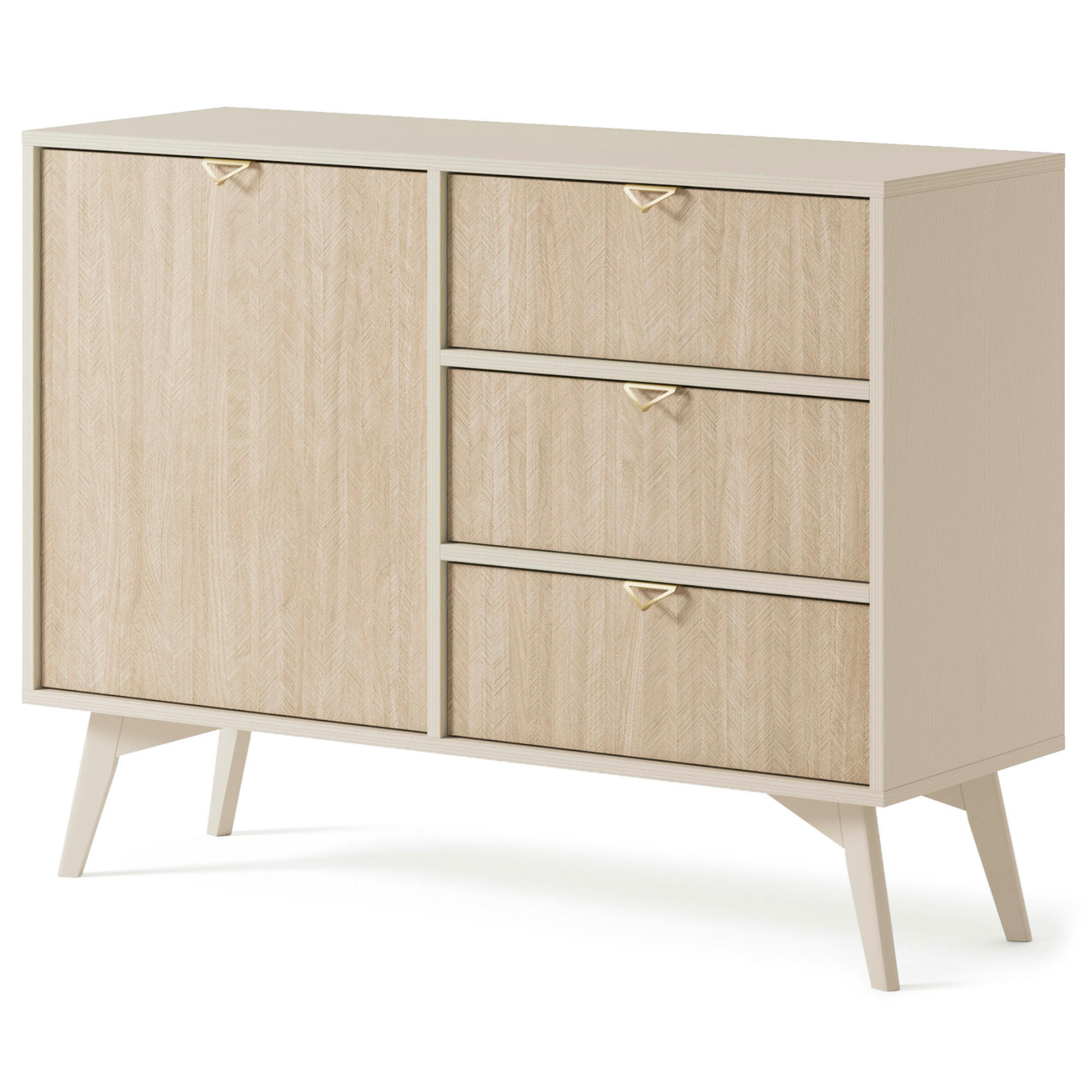 SIDEBOARD TOFINO KOM1-3S Holzbeine Beige Fischgrätenmuster - Eichefarben/Beige, Holz/Holzwerkstoff (106/80/38cm) - Komodee
