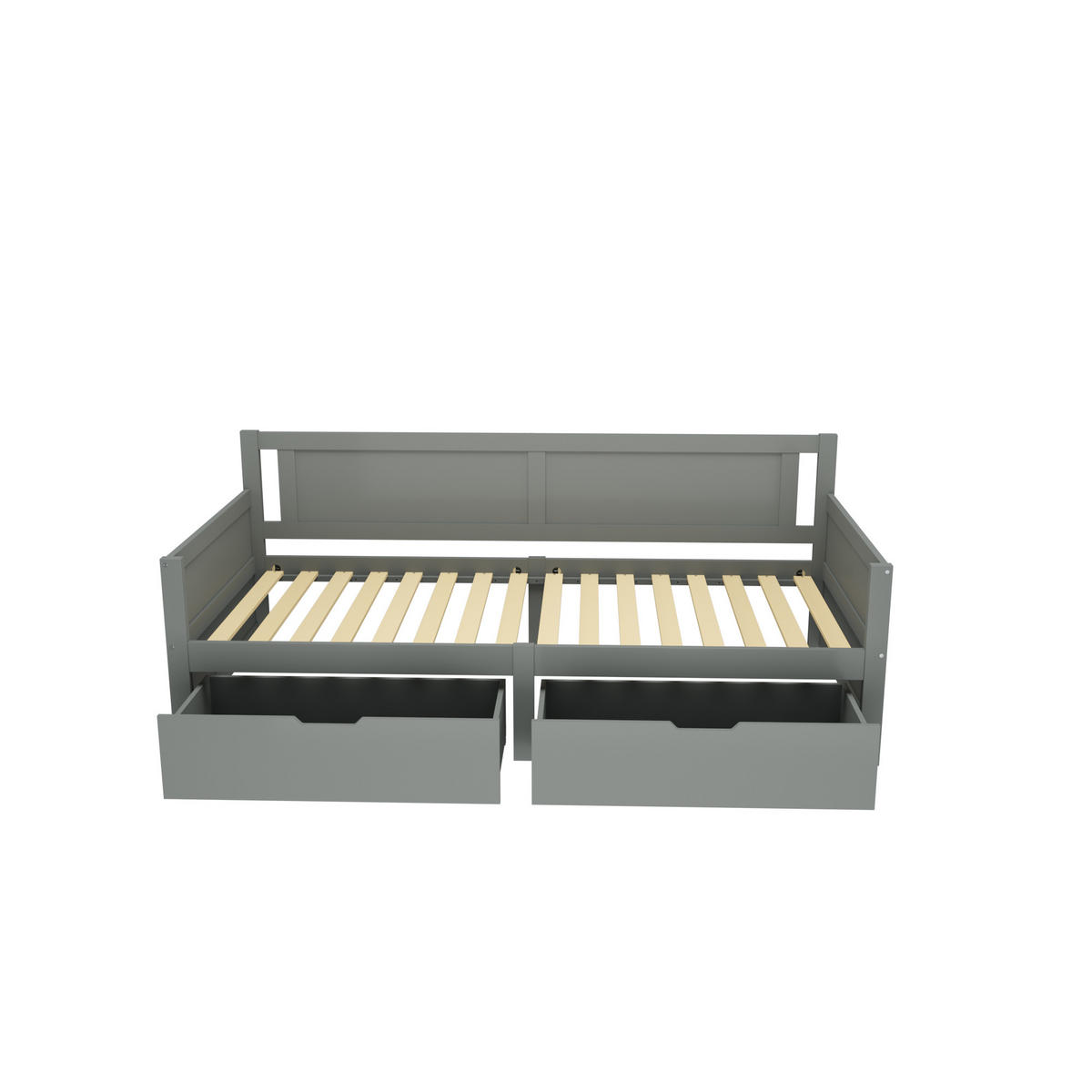 POLSTERBETT aus Massivholz 90x200 cm in Grau mit 2 Schubladen - Grau, Holz (90/200cm) - Modfu