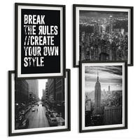 BILDER SET 4er Set - 50x50 cm & 40x60 cm Schwarzer Rahmen - Inspiration für Schwarz-Weiß-Darstellungen von Stadtstraßen - Schwarz, Kunststoff (50/50cm) - TULUP